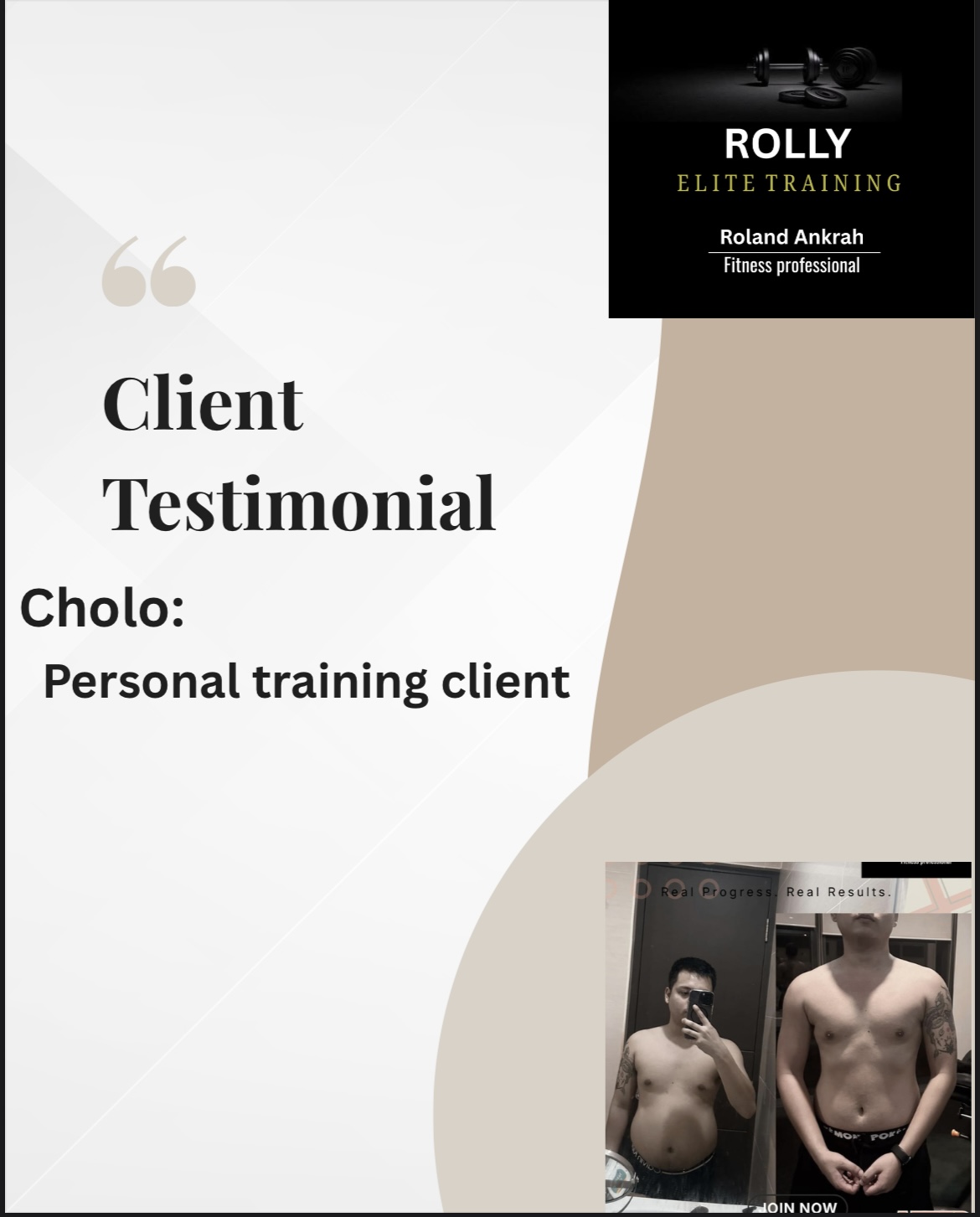 Client testimonial — Cholo, personal training client at Rolly Elite Training